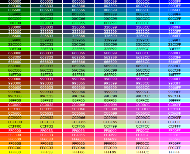 HTML中常用顏色對(duì)應(yīng)代碼大全